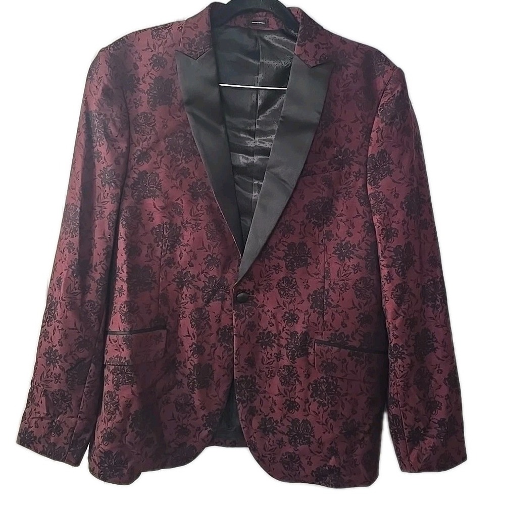 J. Ferrar 44R Maroon Red‎ Floral Slim Fit Mens Blazer Suit Jacket Sport Coat